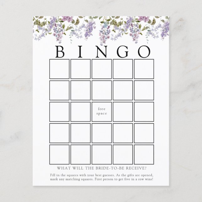 Carte de jeu de bingo bébé Lilas et Lavande (Devant)