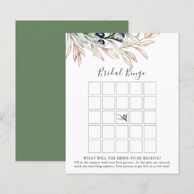 Carte de jeu de Bingo de Fête des mariées de branc (Devant / Derrière)