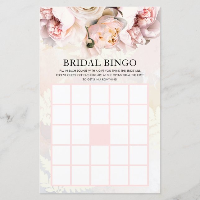 Carte de jeu de bingo de mariage à fleurs roses (Devant)