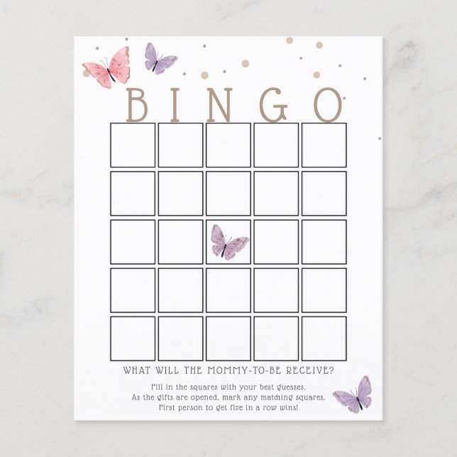 Carte de jeu de bingo pour Baby Shower Papillon (Devant)