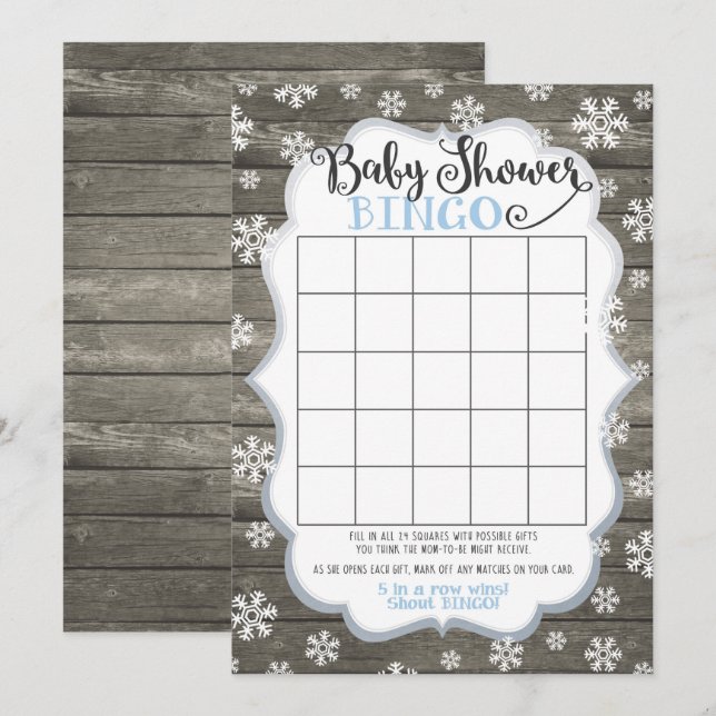 Carte de jeu de bingo pour Baby Shower Petit floco (Devant / Derrière)