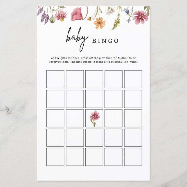 Carte de jeu de bingo pour bébé floral pour baby s (Devant)