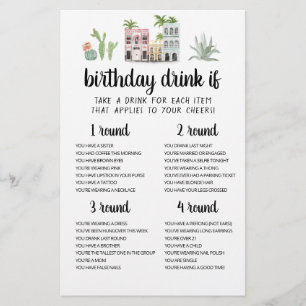 Carte de jeu de boisson pour fête d'anniversaire m