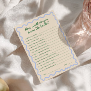 Carte de jeu de devinette de mariage à écriture fa