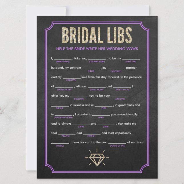 Carte de jeu de fête de bachelorette Bridal Libs ( (Devant)