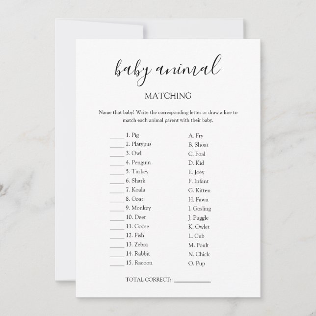 Carte de jeu de jumelage animal bébé (Devant)