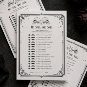 Carte de jeu de mariage gothique 'Il a dit, Elle a