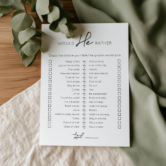 Carte de jeu de mariage modifiable "Would He Rathe