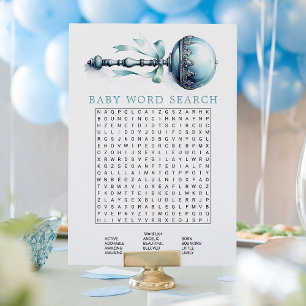 Carte de jeu de mots cachés Bébé garçon hochet ble