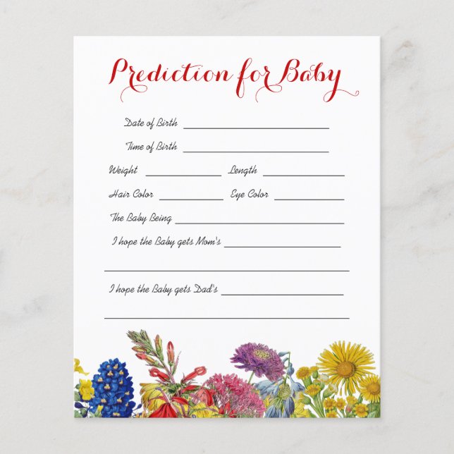 Carte de jeu de prédiction de Baby shower fleur sa (Devant)