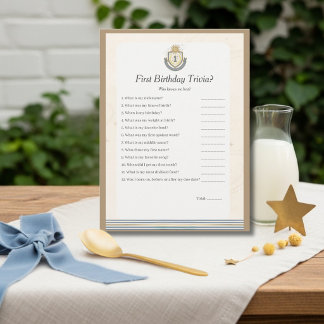 Carte de jeu de quiz pour le premier anniversaire