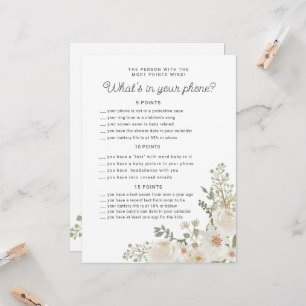 Carte de jeu de téléphone de Baby shower floral iv