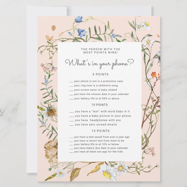 Carte de jeu de téléphone de Baby shower rustique  (Devant)
