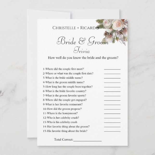 Carte de jeu de trivia de mariage de Botanica lbri (Devant)