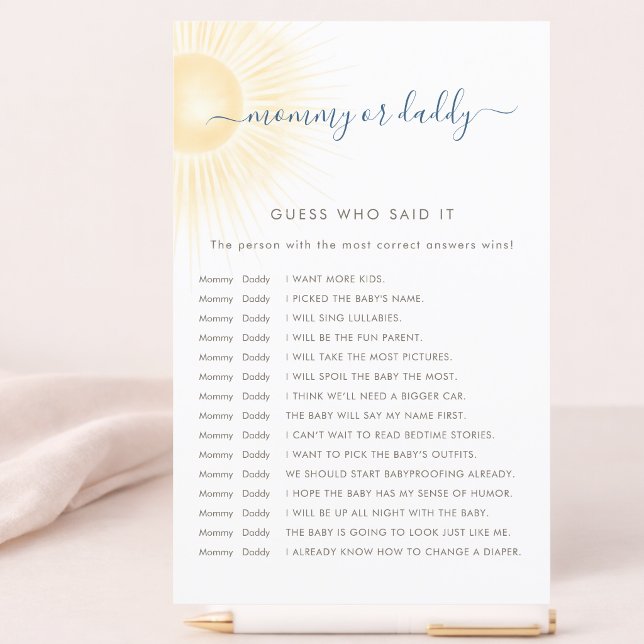 Carte de jeu Devinez qui a dit Baby Shower Sunshin (Créateur téléchargé)