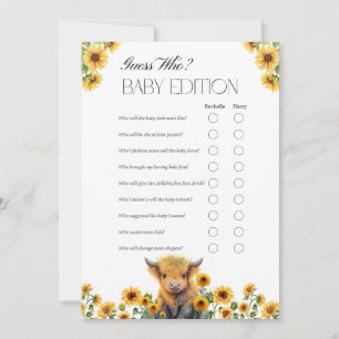 Carte de jeu du Baby shower de la vache Cute Highl