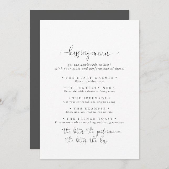 Carte de jeu Fancy Script Mariage Kissing Menu (Devant / Derrière)