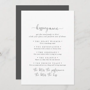 Carte de jeu Fancy Script Mariage Kissing Menu