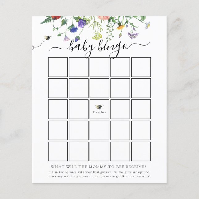 Carte de jeu fleur sauvage Bee Baby Bingo (Devant)