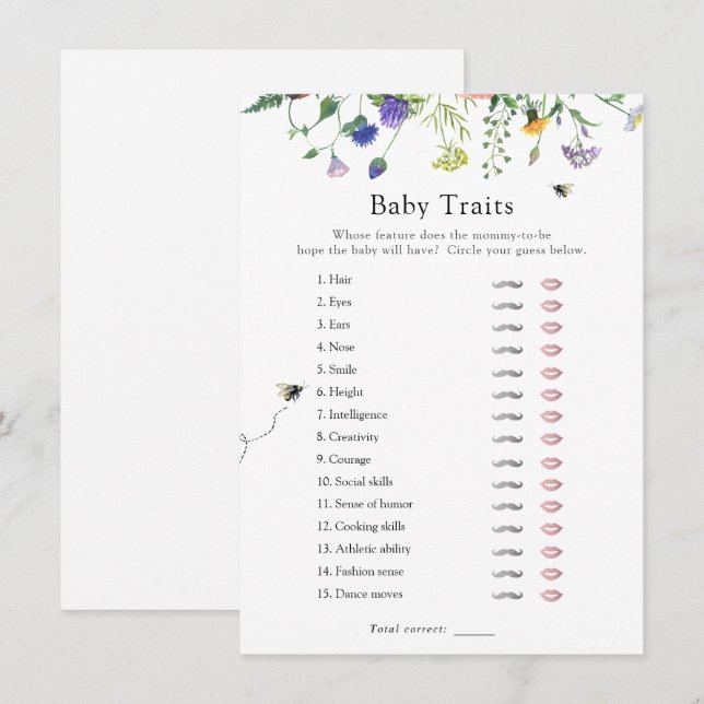 Carte de jeu fleur sauvage Bee Baby Traits Douche (Devant / Derrière)