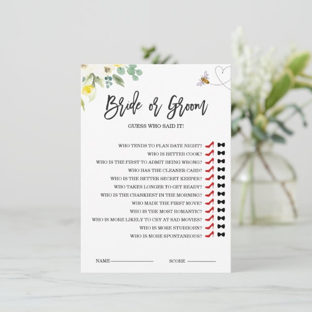 Carte de jeu Floral Yellow Bee Bride ou Groom (Debout devant)
