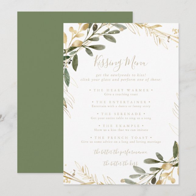 Carte de jeu Géométrique Mariage Gold Kissing Menu (Devant / Derrière)