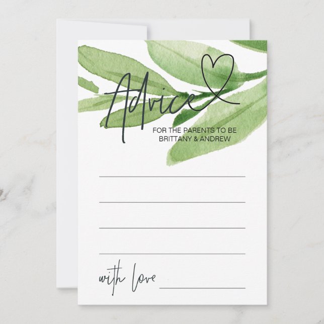 Carte de jeu Green Tropical Baby shower Advice (Devant)