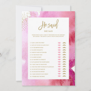 Carte de jeu 'Il a dit, elle a dit' pour une marié