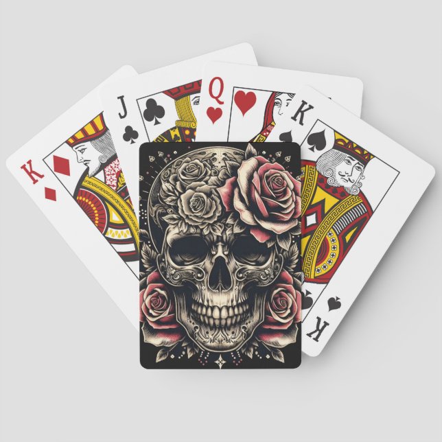Carte de jeu, jeu de poker - Crâne et Rose (dos)