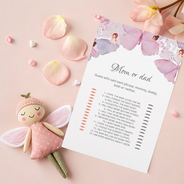 Carte de jeu Maman ou Papa - Baby shower Fée Rose (Créateur téléchargé)