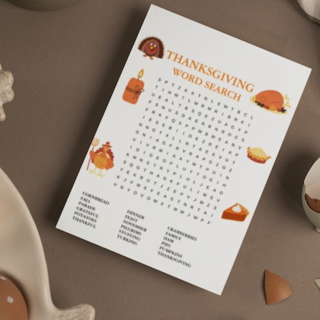 Carte de jeu moderne Thanksgiving Word Search (Créateur téléchargé)