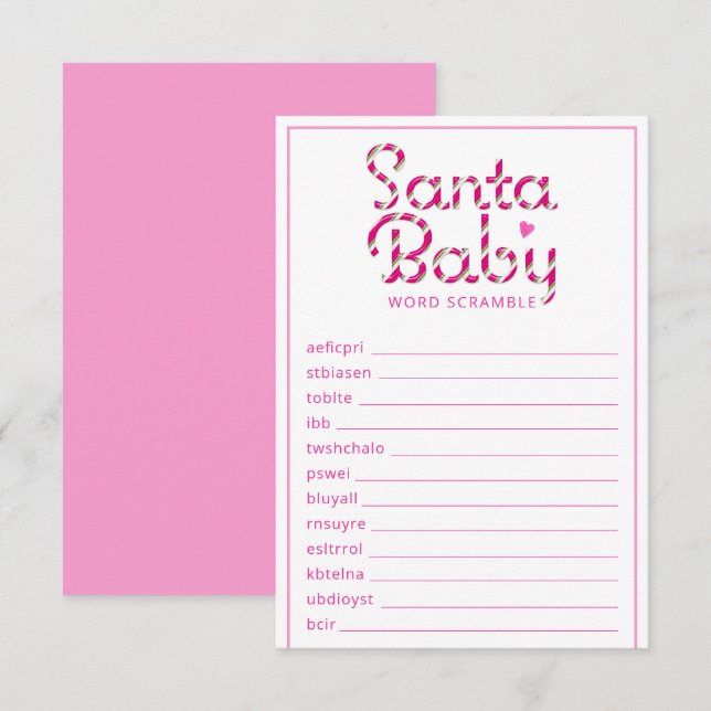 Carte de jeu père Noël Baby shower Word Scramble (Devant / Derrière)