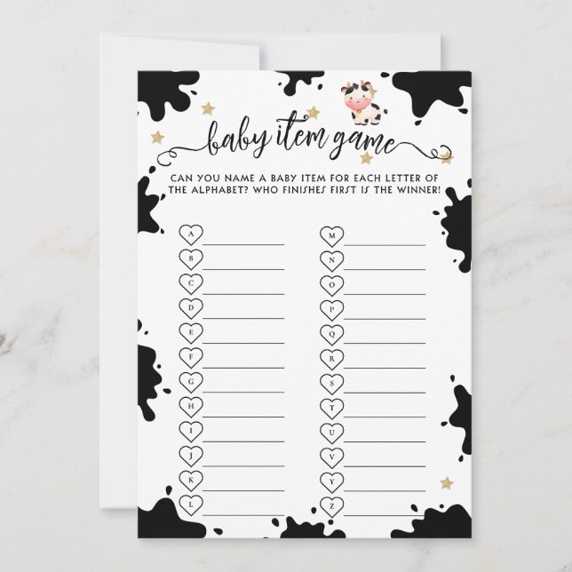 Carte de jeu pour Baby shower bébé Saint-Vache (Devant)