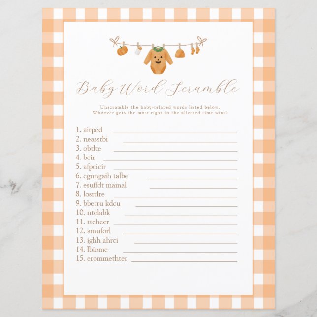 Carte de jeu pour Baby Shower Citrouille (Devant)