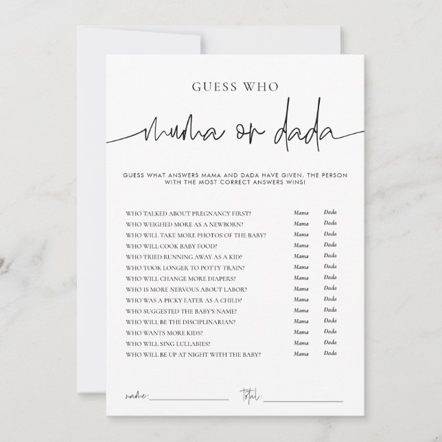 Carte de jeu pour Baby Shower EMERY Whimsi Mama ou (Devant)