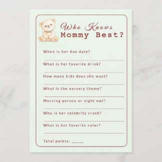 Carte de jeu pour Baby Shower : Qui connaît le mie
