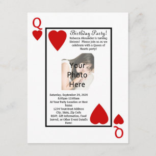 Carte de jeu Queen Photo Invitation de fête d'anni