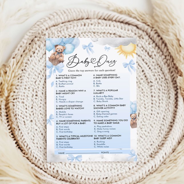 Carte de jeu Quiz baby shower (Créateur téléchargé)