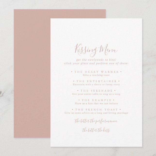 Carte de jeu rose Gold Mariage Kissing Menu (Devant / Derrière)