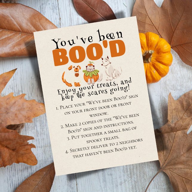 Carte de jeu voisine Boo Jeux d'Halloween (Bring the Halloween spirit to the neighborhood with this "We've been Boo'd" game sign.)