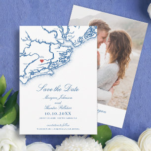 Carte de Johns Island SC Élégant Mariage Bleu Mari