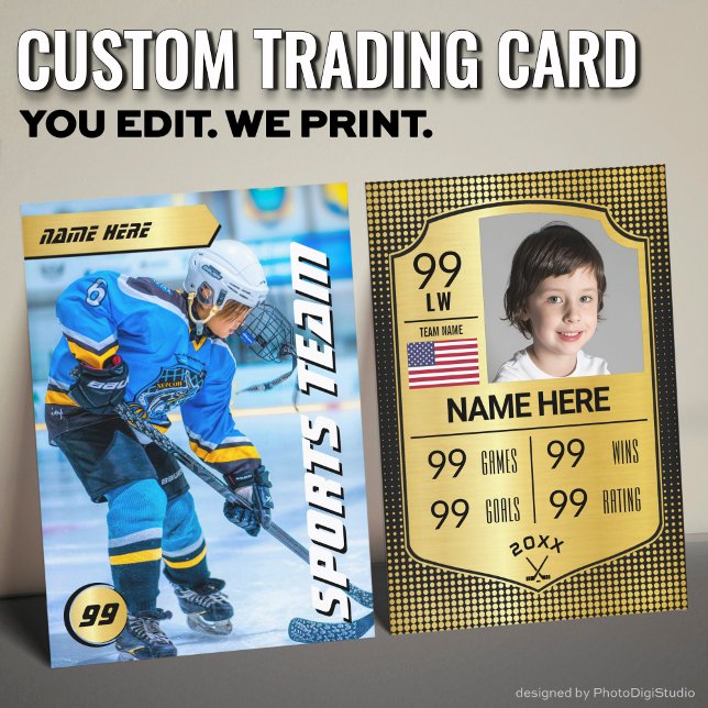 Carte de joueur de hockey Gold Shield (Custom Hockey Trading Card, Gold Shield Player Card)