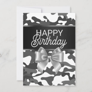 Carte de Jour d'Anniversaire White Camo & Bow