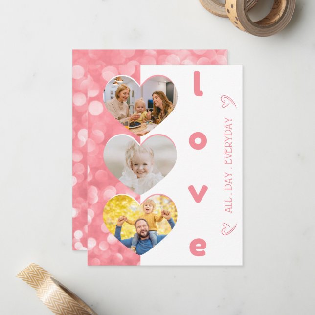 Carte de jour de famille Valentines en forme de co (Devant/Arrière en situation)