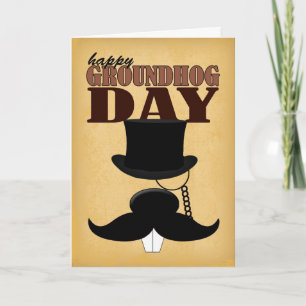 Carte de jour de Groundhog de moustache de