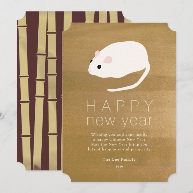 Carte de jour de l'année chinoise Rat 2020 Gold Ho (Devant / Derrière)