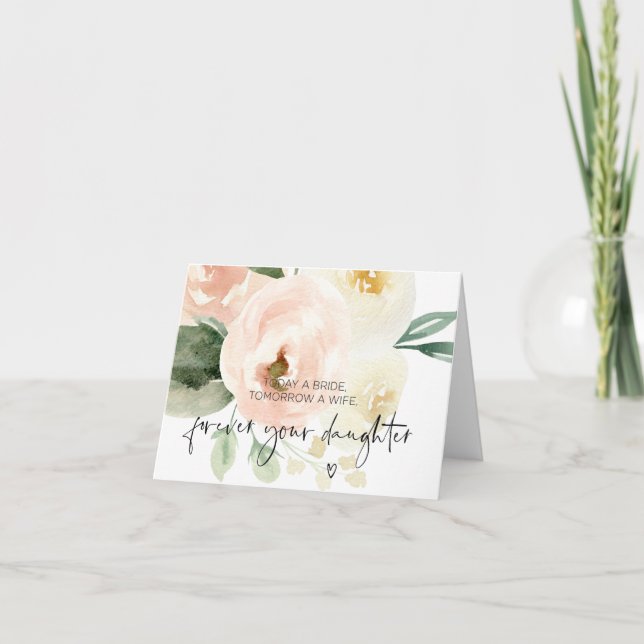 Carte de jour de mariage rose floral pour les pare (Devant)