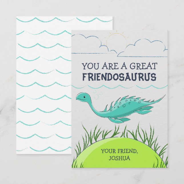 Carte de jour Dinosaur Valentines pour enfants (Devant / Derrière)