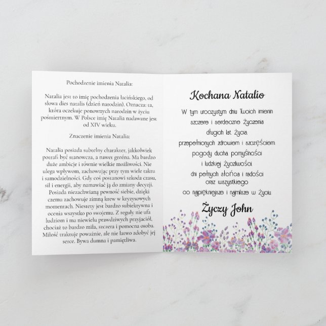 Carte de jour personnalisée Natalia Polonaise (Intérieur)