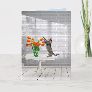 Carte de jour pour chats avec tulipes oranges